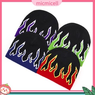 Micmicell| mũ len beanie mềm mại in hình ngọn lửa thời trang đường phố cho nam