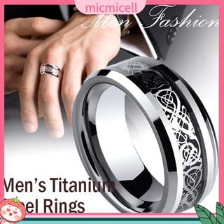 MICMICELL| Nhẫn thép titan họa tiết rồng đính đá thời trang cho nam và vữ