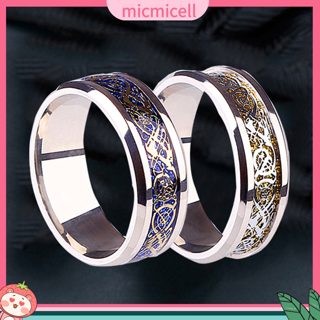 MICMICELL| Nhẫn thép titan họa tiết rồng đính đá thời trang cho nam và vữ