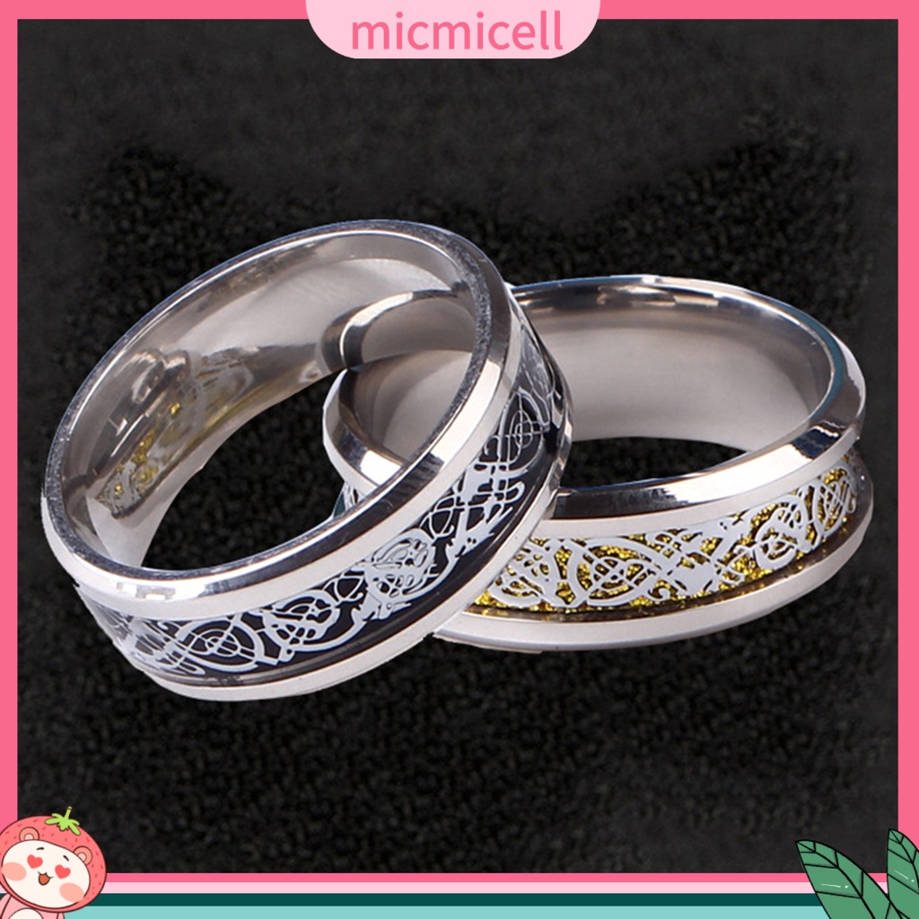 MICMICELL| Nhẫn thép titan họa tiết rồng đính đá thời trang cho nam và vữ