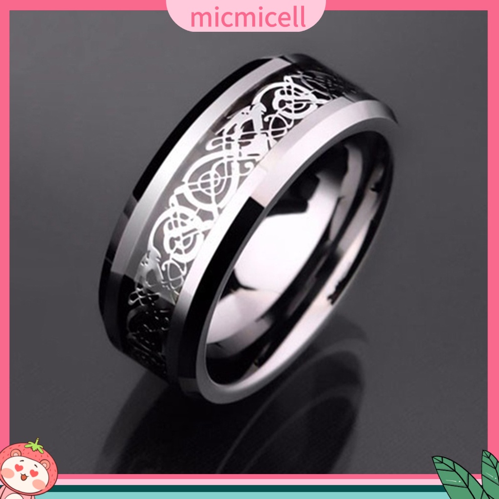 MICMICELL| Nhẫn thép titan họa tiết rồng đính đá thời trang cho nam và vữ