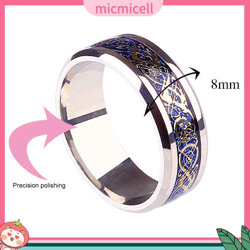 MICMICELL| Nhẫn thép titan họa tiết rồng đính đá thời trang cho nam và vữ