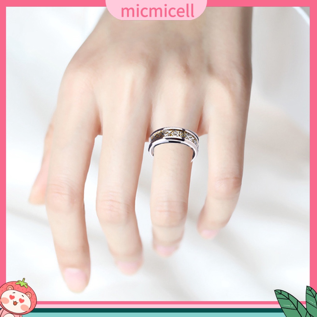 MICMICELL| Nhẫn thép titan họa tiết rồng đính đá thời trang cho nam và vữ
