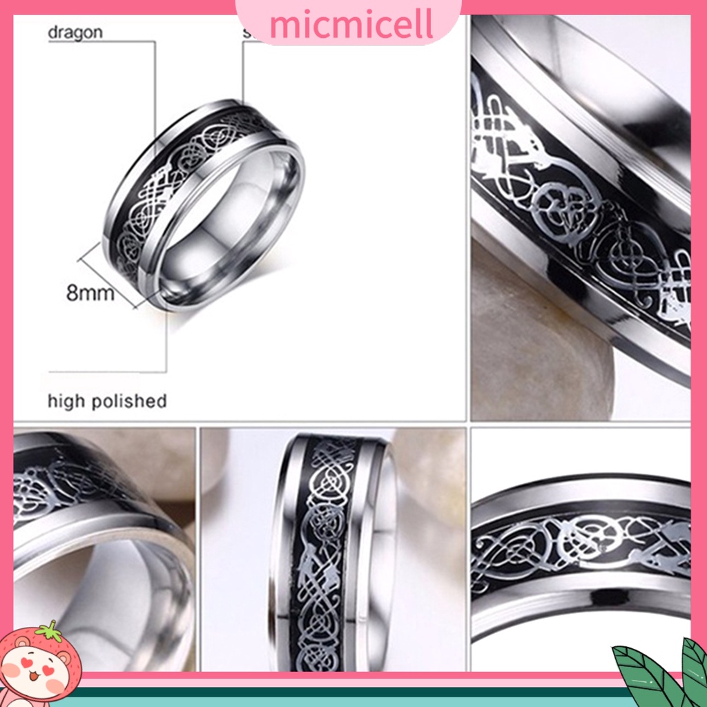 MICMICELL| Nhẫn thép titan họa tiết rồng đính đá thời trang cho nam và vữ