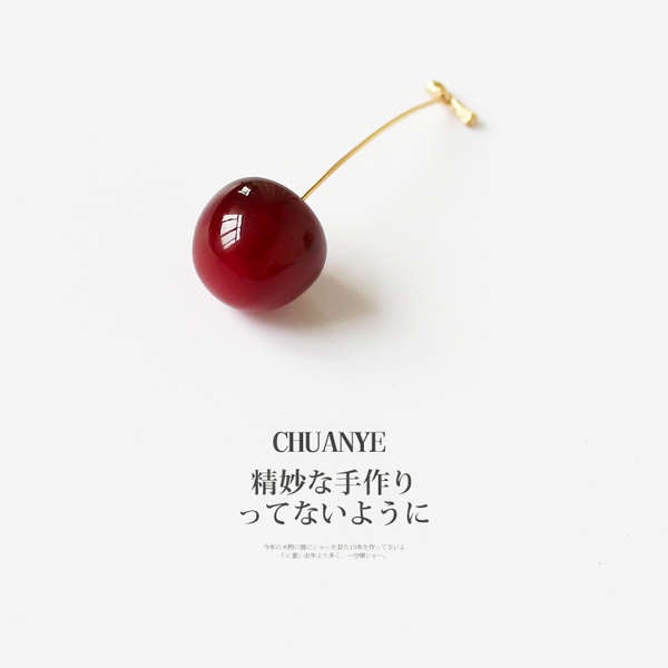 Trâm Cài Áo Đính Đá Sang Trọng ♒Kawano (Phụ Kiện) Bông Tai Hình Quả Cherry Đỏ Đơn Giản Tươi Tắn Phụ Kiện Cho Cổ Áo Sơ Mi ins☝