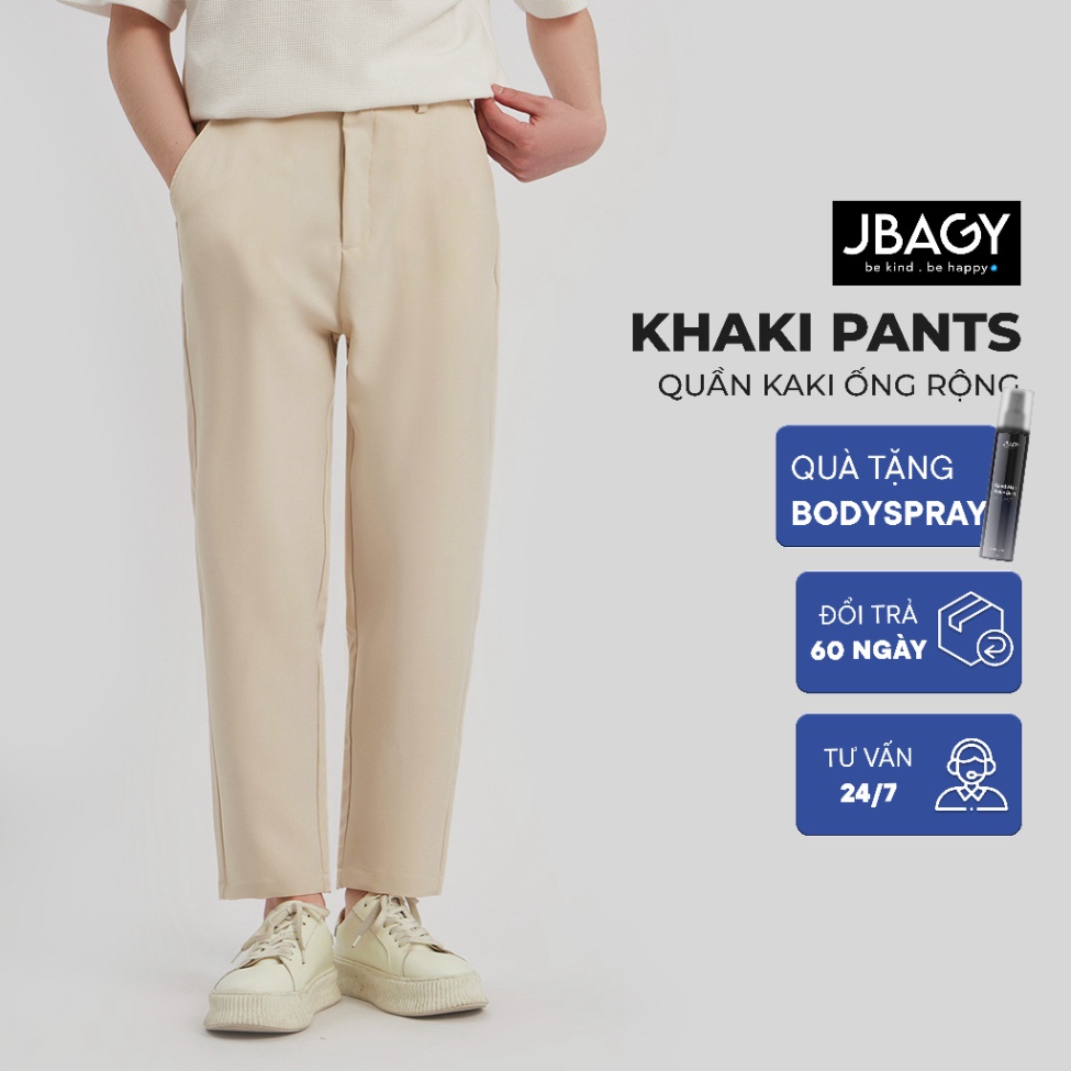 Quần kaki nam dáng quần baggy vải co giãn cạp chun ẩn tinh tế màu trắng be, đen ống suông JBAGY Corbin.22 - JD0103 - Hàn
