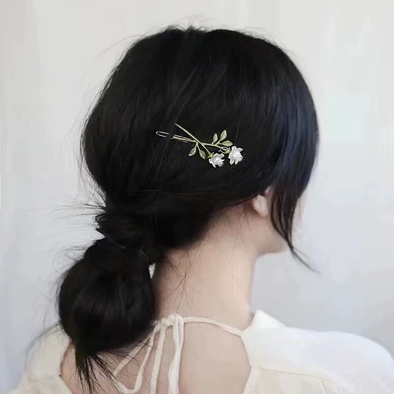 Kẹp Tóc Hoa Hồng Trắng Thời Trang Hè Xinh Xắn Cho Nữ
