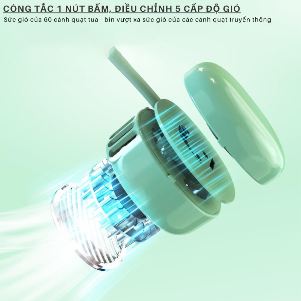 Quạt đeo cổ mini không cánh 2023, chế độ xoay 360 độ gấp gọn sạc pin usb tiện dụng, 5 cấp độ gió, bảo hành 12 tháng