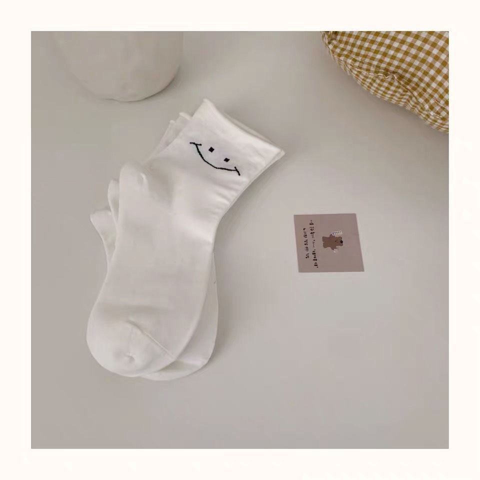 Vớ Cổ Trung Màu Trắng In Họa Tiết Mặt Cười Hoạt Hình Dễ Thương Thời Trang Mùa Hè Cho Học Sinh