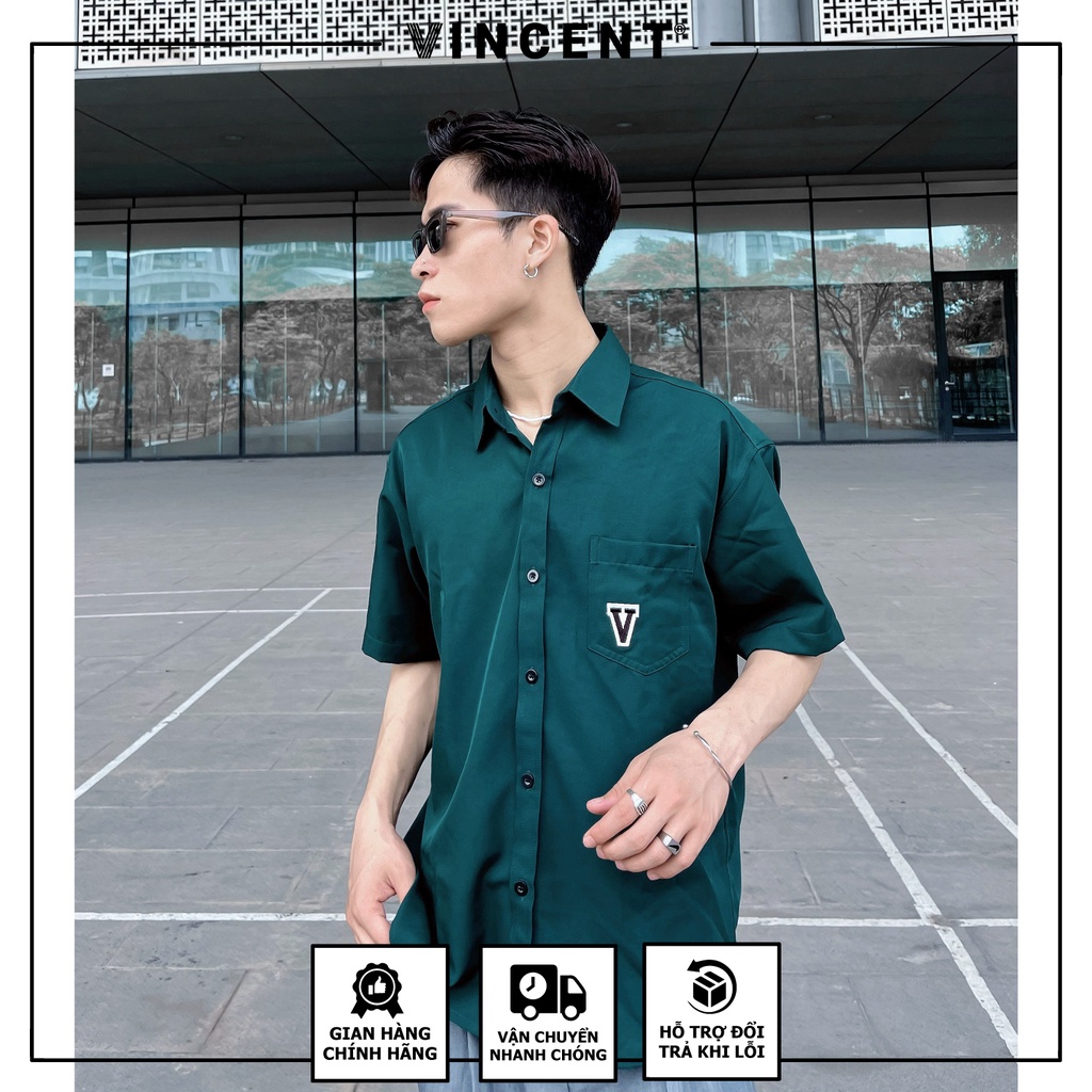 Áo sơ mi Vincent V logo White/ Dark blue/ Green/ Copper Brown | BigBuy360 - bigbuy360.vn