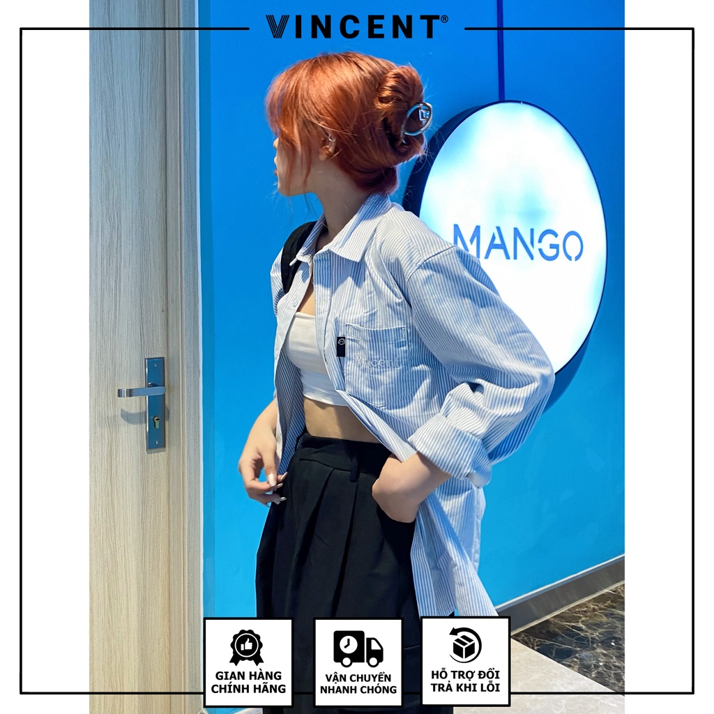 Áo sơ mi Tay dài Vincent Oxford Sọc Xanh/Sọc xám Có Túi | BigBuy360 - bigbuy360.vn