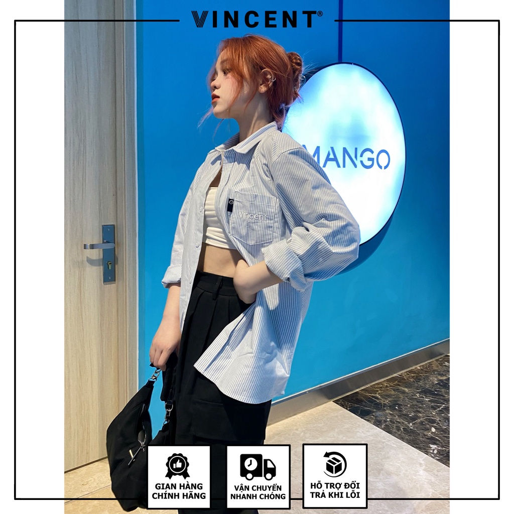 Áo sơ mi Tay dài Vincent Oxford Sọc Xanh/Sọc xám Có Túi | BigBuy360 - bigbuy360.vn
