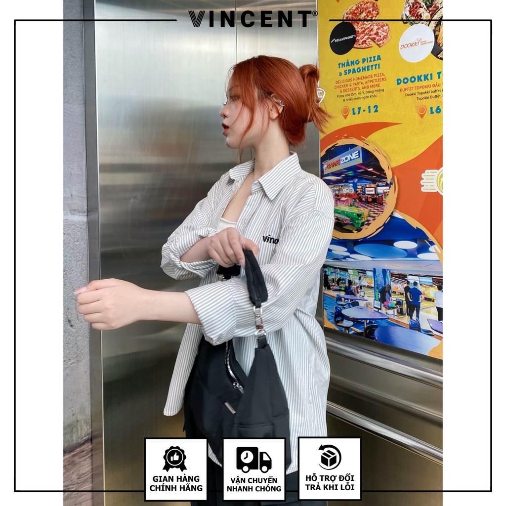 Áo sơ mi Tay dài thêu logo Vincent Oxford Sọc Xanh/Sọc xám | BigBuy360 - bigbuy360.vn