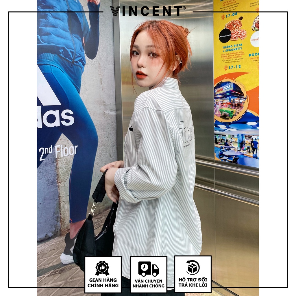 Áo sơ mi Tay dài thêu logo Vincent Oxford Sọc Xanh/Sọc xám | BigBuy360 - bigbuy360.vn