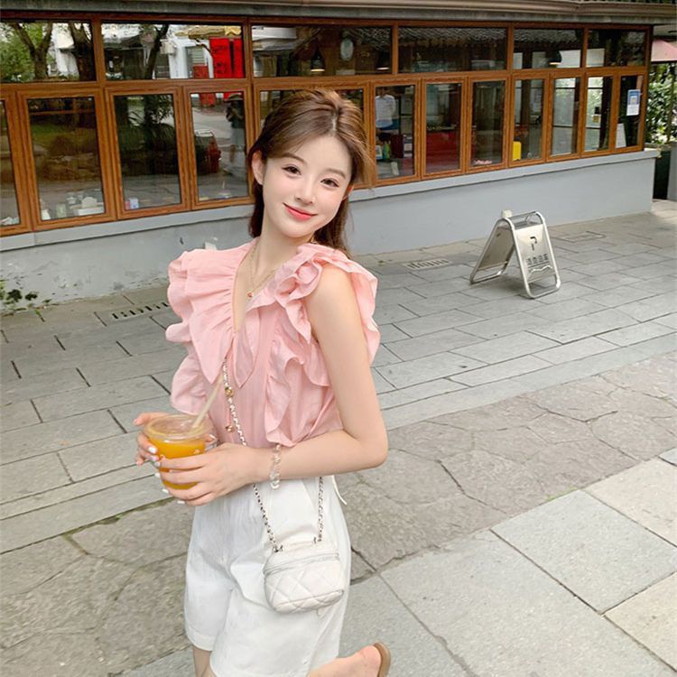 Jiashucheng Áo Sơ Mi Tay Cánh Tiên Phong Cách Ngọt Ngào Dễ Phối Đồ Thời Trang Mùa Hè Cho Nữ