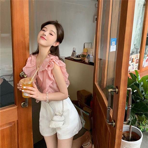 Jiashucheng Áo Sơ Mi Tay Cánh Tiên Phong Cách Ngọt Ngào Dễ Phối Đồ Thời Trang Mùa Hè Cho Nữ