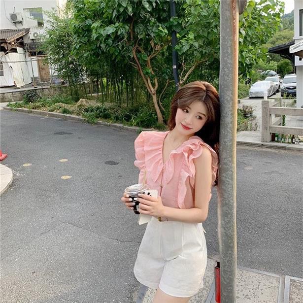 Jiashucheng Áo Sơ Mi Tay Cánh Tiên Phong Cách Ngọt Ngào Dễ Phối Đồ Thời Trang Mùa Hè Cho Nữ