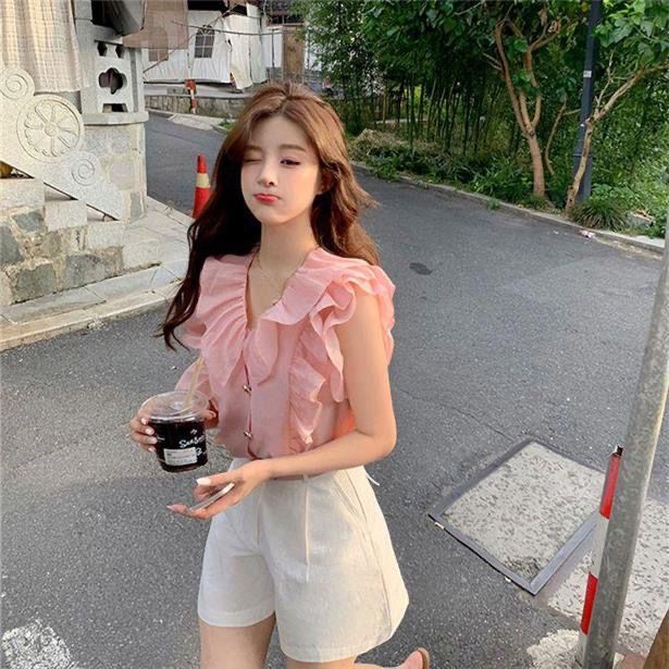 Jiashucheng Áo Sơ Mi Tay Cánh Tiên Phong Cách Ngọt Ngào Dễ Phối Đồ Thời Trang Mùa Hè Cho Nữ