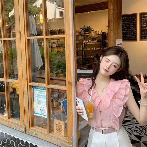 Jiashucheng Áo Sơ Mi Tay Cánh Tiên Phong Cách Ngọt Ngào Dễ Phối Đồ Thời Trang Mùa Hè Cho Nữ
