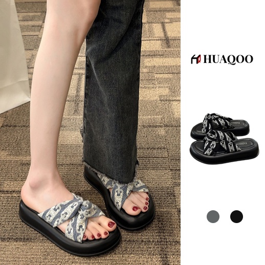 Huaqoo Dép bánh mì guốc dép giày nữ Màu Sắc Đơn Giản Thoải Mái Cao Gót Chống Trơn Trượt Thoáng Khí HDLX050806