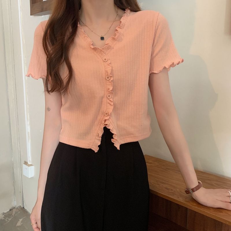 Jiashucheng Plus Size Áo Thun Tay Ngắn Màu Xanh Lam Dáng Ôm Không Đồng Đều Thời Trang Mùa Hè Kích Thước Lớn MM Mới Cho Nữ Edge