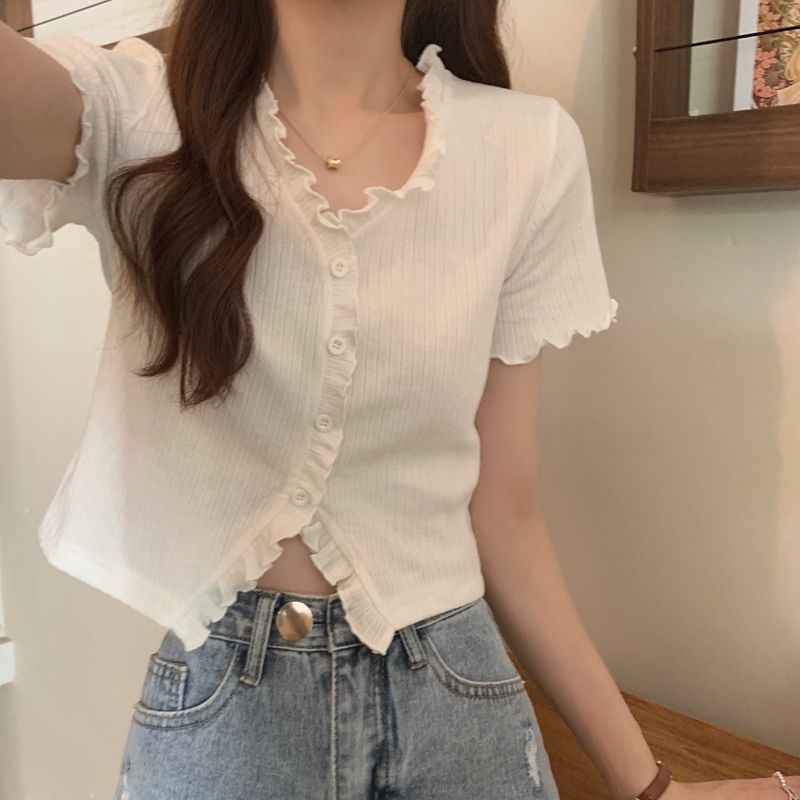 Jiashucheng Plus Size Áo Thun Tay Ngắn Màu Xanh Lam Dáng Ôm Không Đồng Đều Thời Trang Mùa Hè Kích Thước Lớn MM Mới Cho Nữ Edge