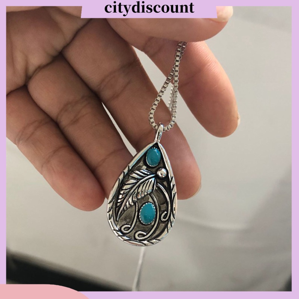 Vòng cổ Mặt Hình Giọt Nước Đính Đá Ngọc Lam Phong Cách Vintage Thời Trang