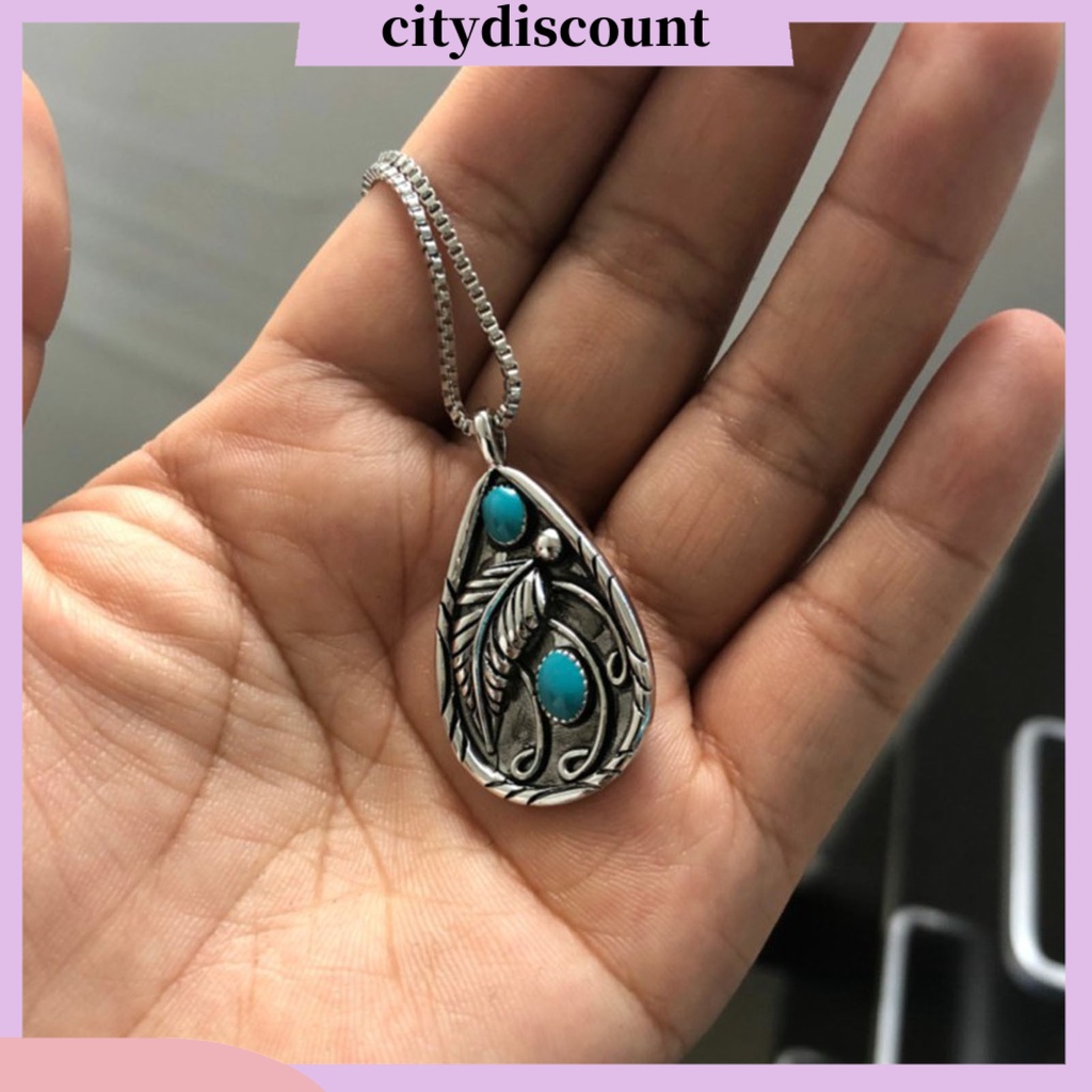 Vòng cổ Mặt Hình Giọt Nước Đính Đá Ngọc Lam Phong Cách Vintage Thời Trang