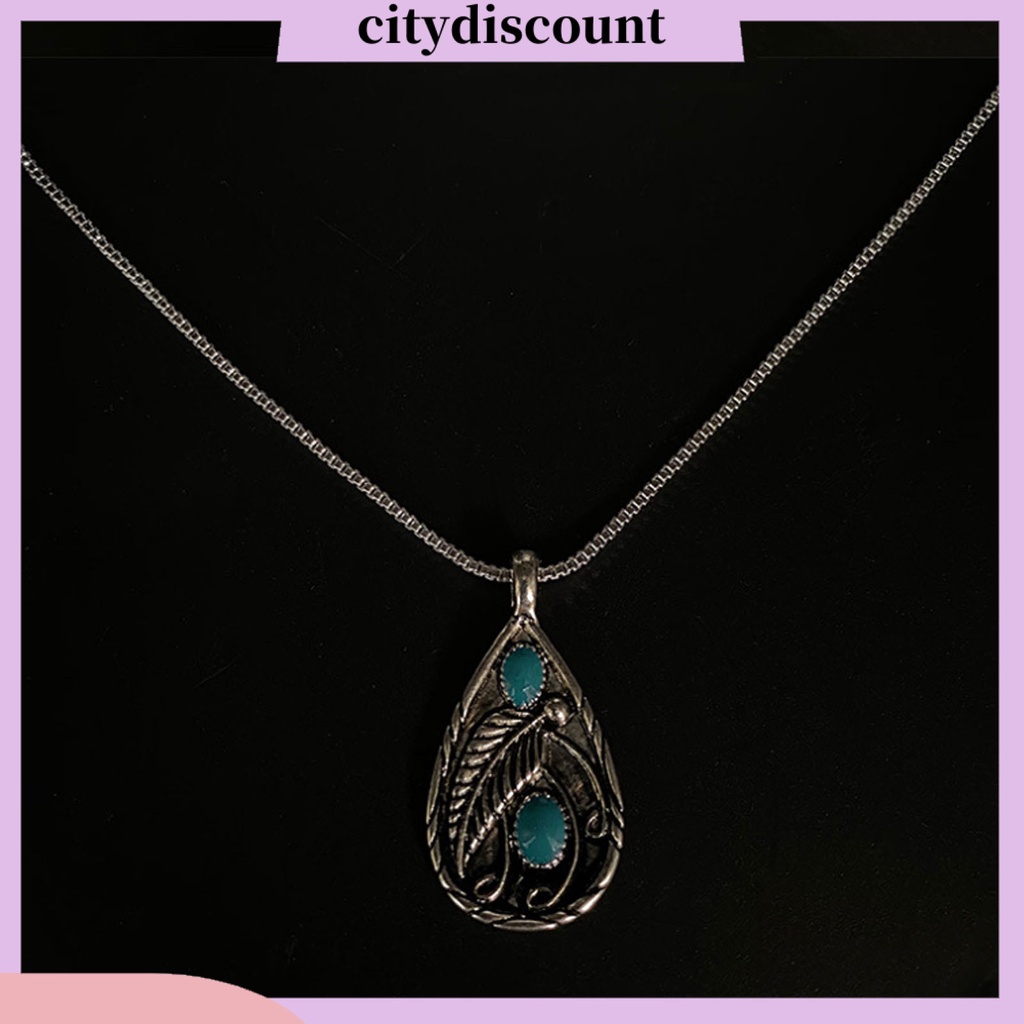 Vòng cổ Mặt Hình Giọt Nước Đính Đá Ngọc Lam Phong Cách Vintage Thời Trang
