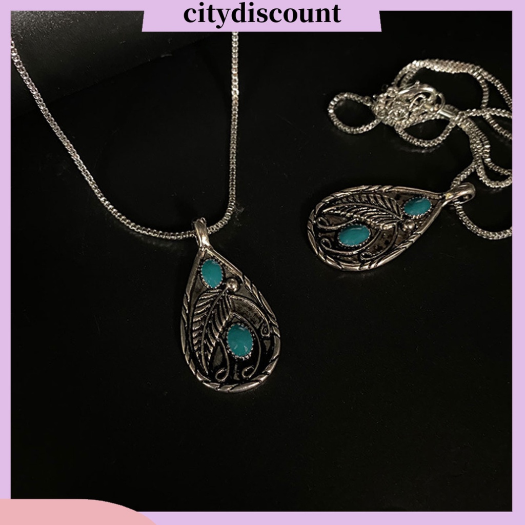 Vòng cổ Mặt Hình Giọt Nước Đính Đá Ngọc Lam Phong Cách Vintage Thời Trang