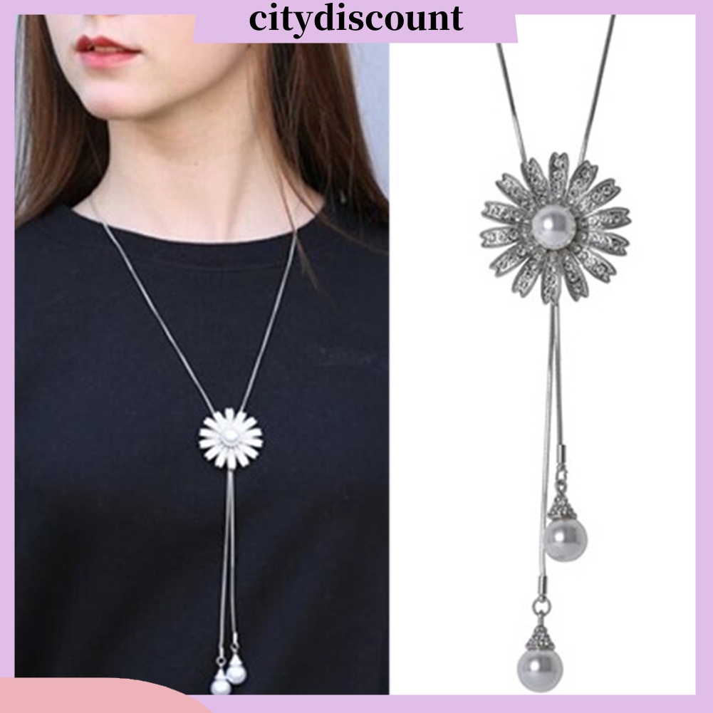 Dây chuyền mặt hình hoa hướng dương đính ngọc trai giả thời trang cho nữ