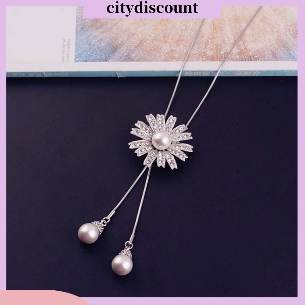 Dây chuyền mặt hình hoa hướng dương đính ngọc trai giả thời trang cho nữ