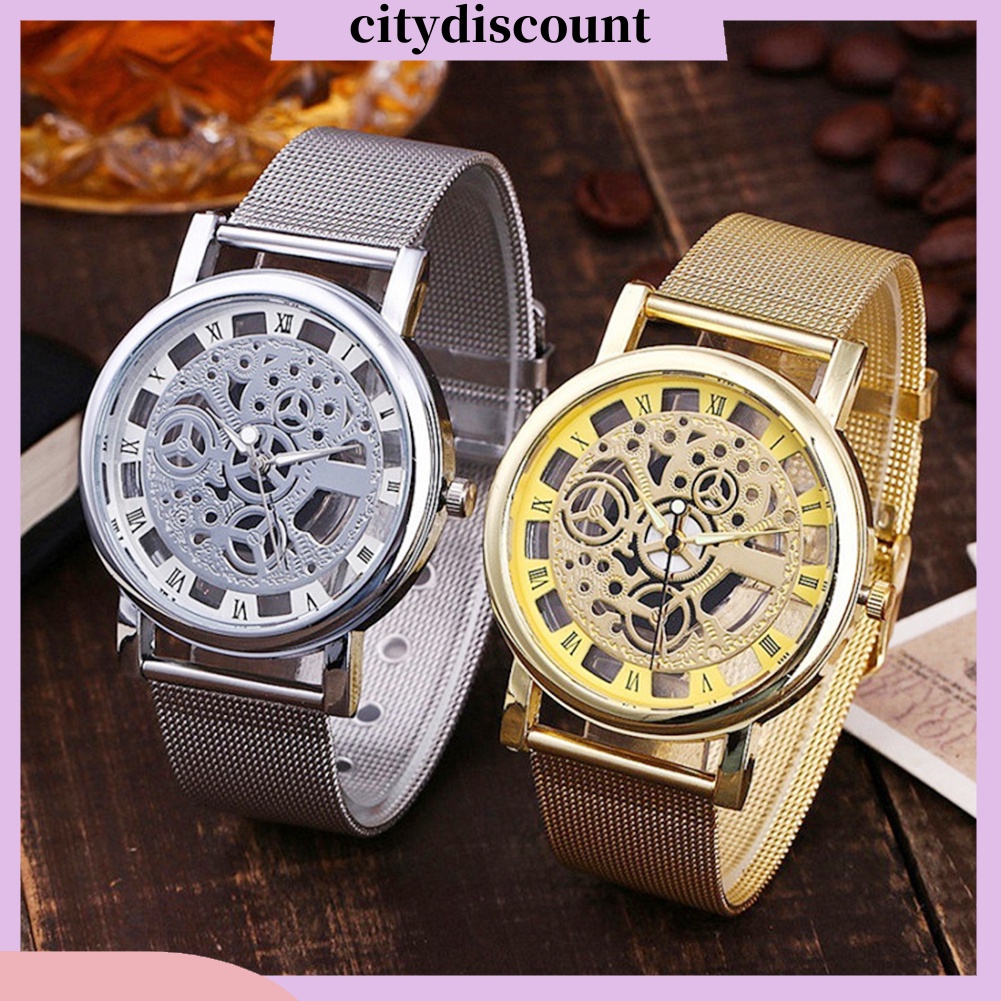 {Citydiscount} Đồng hồ đeo tay mặt tròn dây kim loại thời trang cho nam