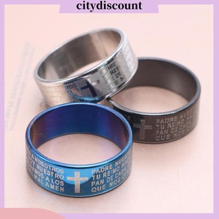 {Citydiscount} Nhẫn thép titan họa tiết chữ kinh thánh và thánh giá thời trang