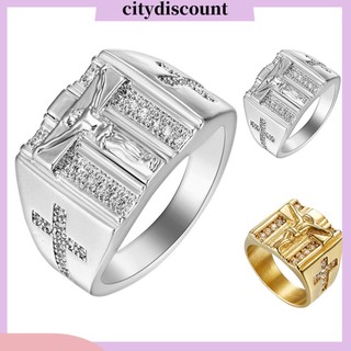 {Citydiscount} Nhẫn chúa Jesus mặt thánh giá đính đá Zircon sang trọng unisex