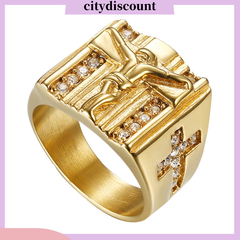 Nhẫn chúa Jesus mặt thánh giá đính đá Zircon sang trọng unisex