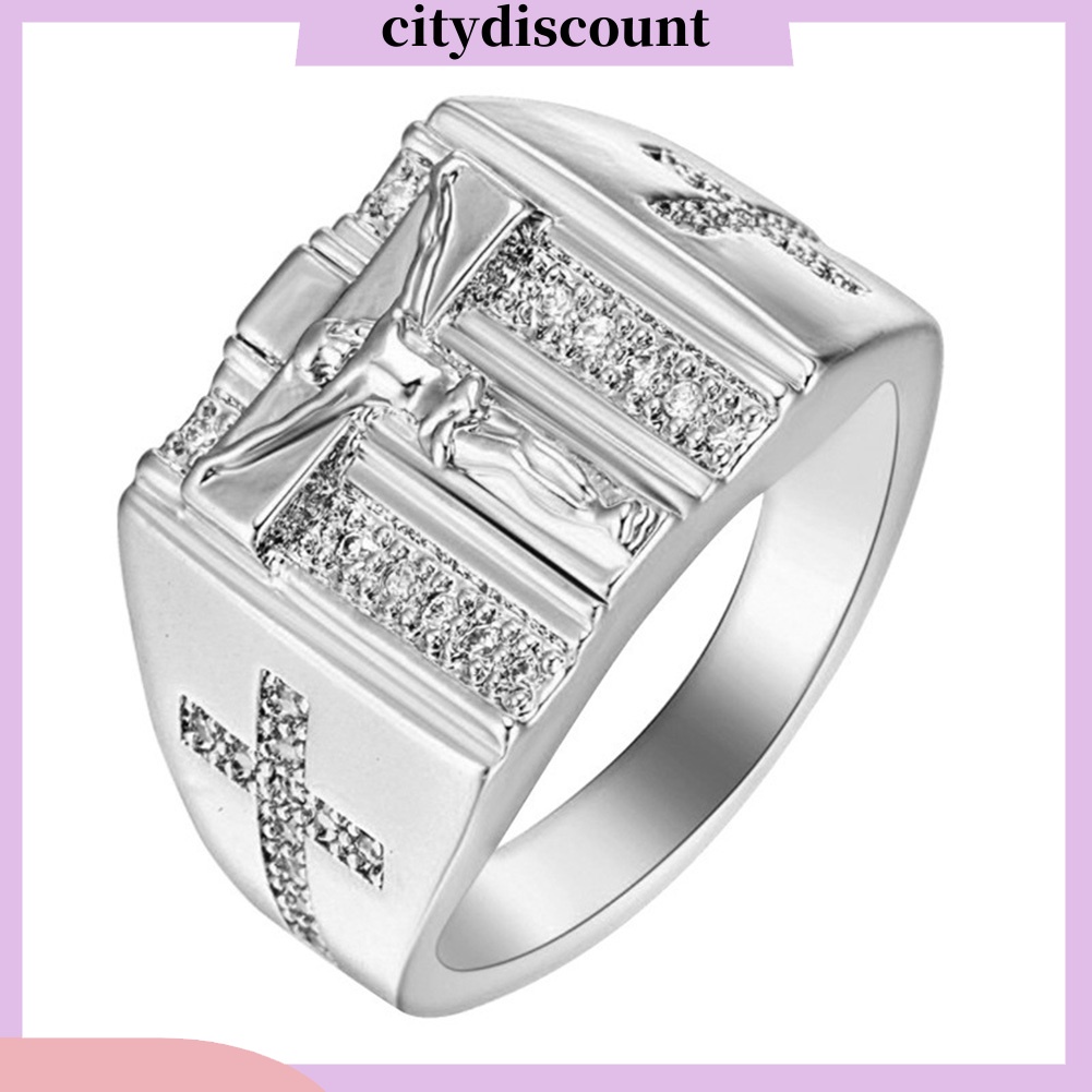 Nhẫn chúa Jesus mặt thánh giá đính đá Zircon sang trọng unisex
