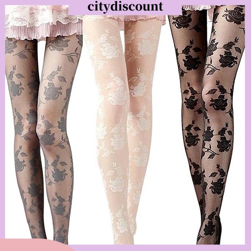 {Citydiscount} Quần tất ren họa tiết hoa hồng thời trang gợi cảm cho nữ