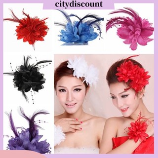 {Citydiscount} Kẹp tóc bông hoa phối lông vũ màu trơn thời trang cho cô dâu