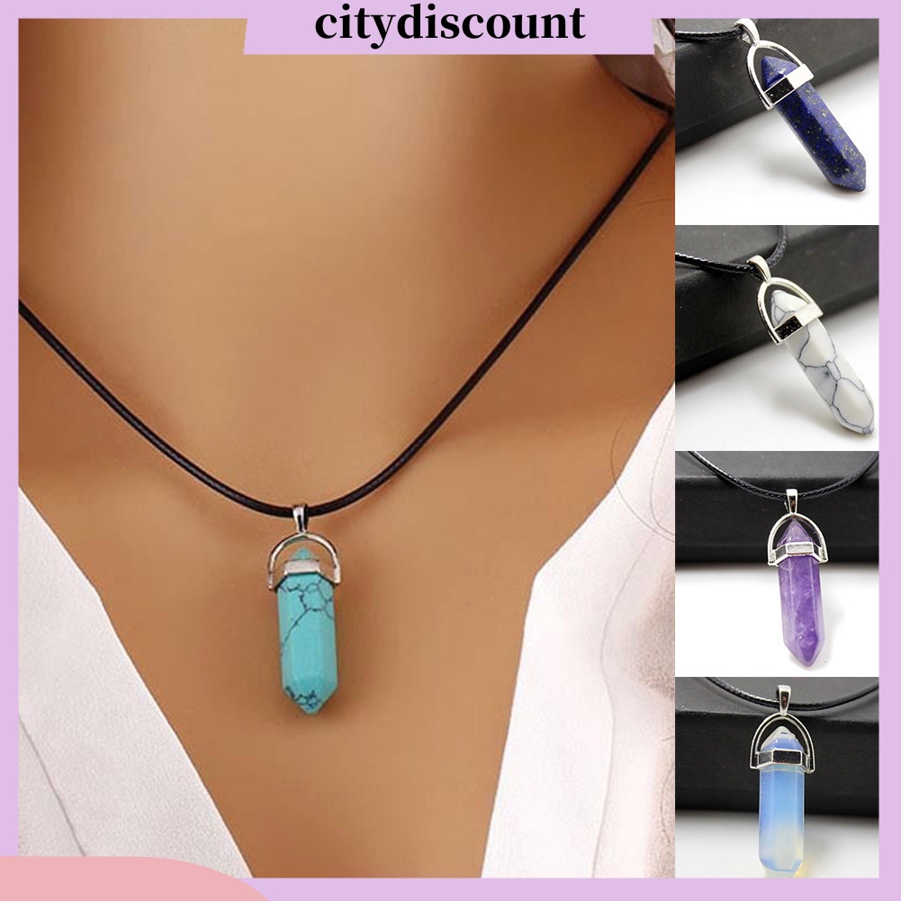 Vòng Cổ Choker Dây Giả Da Mặt Đá Thạch Anh Reiki Chakra Thời Trang Unisex