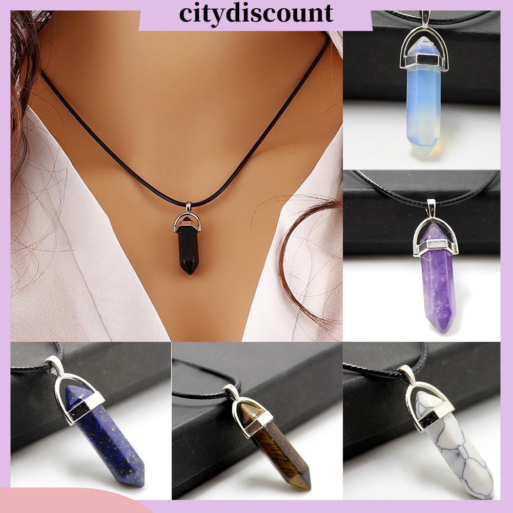 Vòng Cổ Choker Dây Giả Da Mặt Đá Thạch Anh Reiki Chakra Thời Trang Unisex
