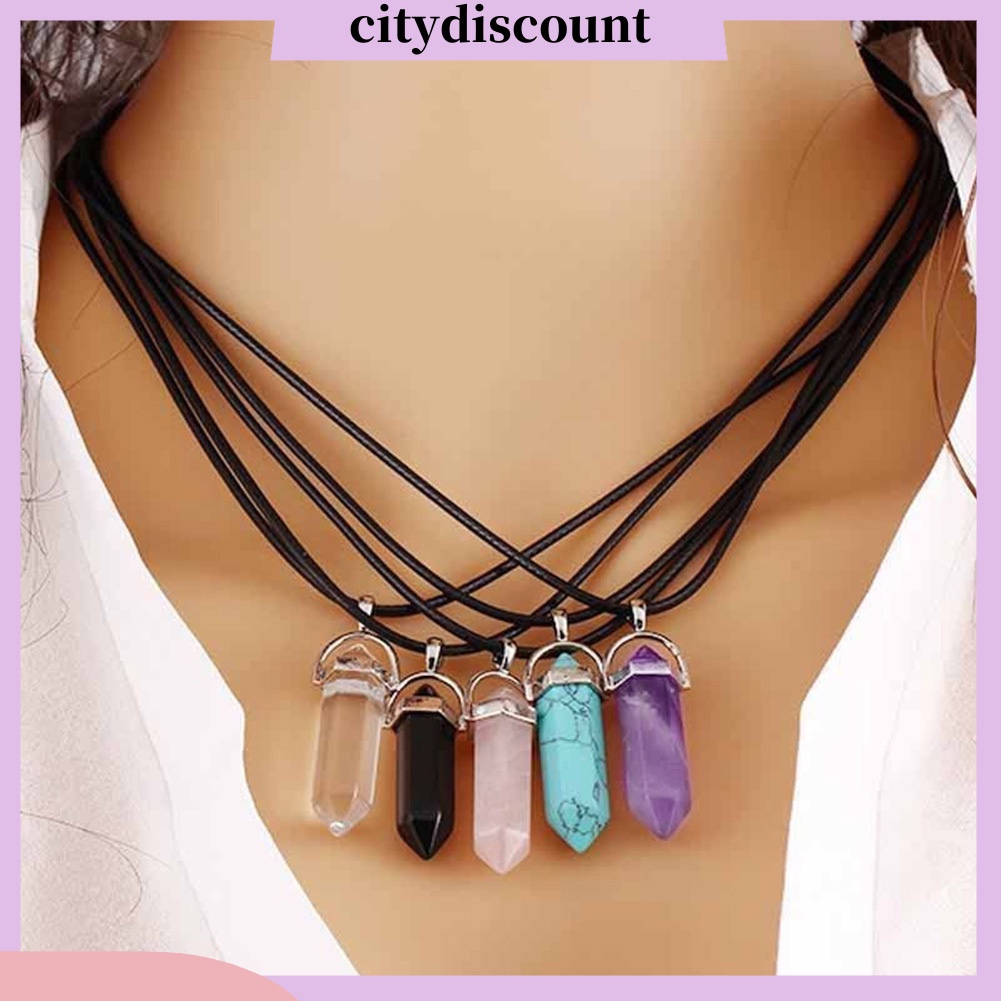 Vòng Cổ Choker Dây Giả Da Mặt Đá Thạch Anh Reiki Chakra Thời Trang Unisex