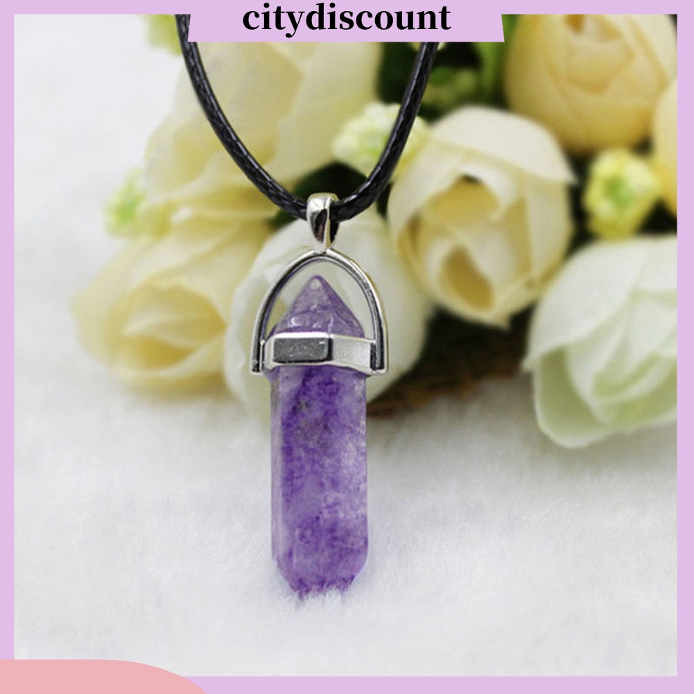 Vòng Cổ Choker Dây Giả Da Mặt Đá Thạch Anh Reiki Chakra Thời Trang Unisex