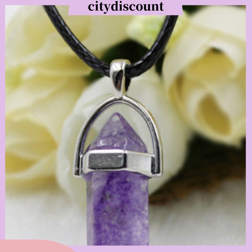 Vòng Cổ Choker Dây Giả Da Mặt Đá Thạch Anh Reiki Chakra Thời Trang Unisex