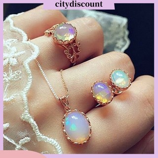 {Citydiscount} Set dây chuyền nhẫn và hoa tai đính đá oval nhân tạo thanh lịch cho nữ