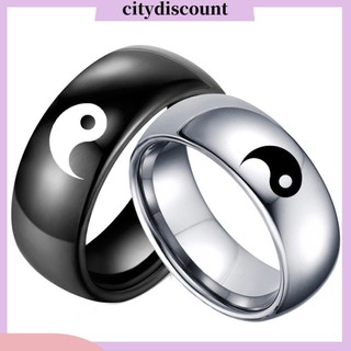 {Citydiscount} Nhẫn đôi thép titan khắc biểu tượng âm dương