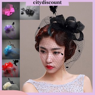 {Citydiscount} Phụ Kiện Mạng Che Mặt Nơ Đính Lông Vũ Thời Trang Retro Cho Nữ