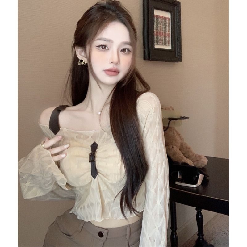 Jiashucheng Áo Thun Tay Dài Hở Vai Sang Trọng Cao Cấp Phong Cách Mới Cho Nữ