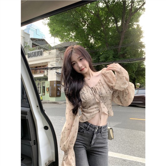 Jiashucheng Áo Sơ Mi Chiffon Tay Dài Phồng In Hoa Kiểu Pháp Thời Trang Mùa Hè Cho Nữ