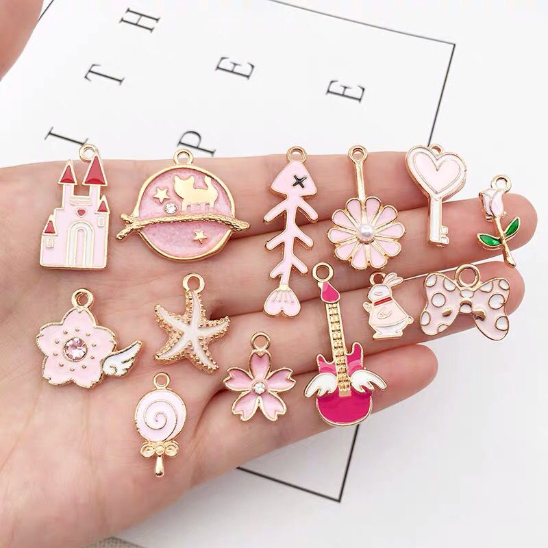 Móc Chìa Khóa Bằng Hợp Kim Dầu Hình Hoa Hồng / Sao Biển / Bơ Màu Hồng Dễ Thương DIY